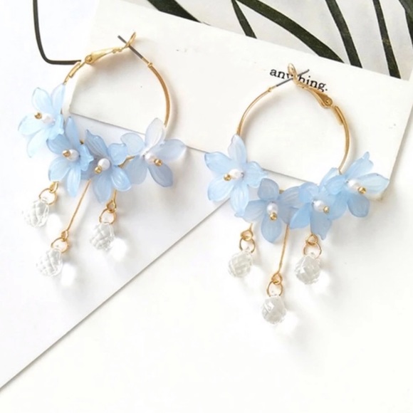 Crystal Floral Hoop Earrings - Picture 3 of 7